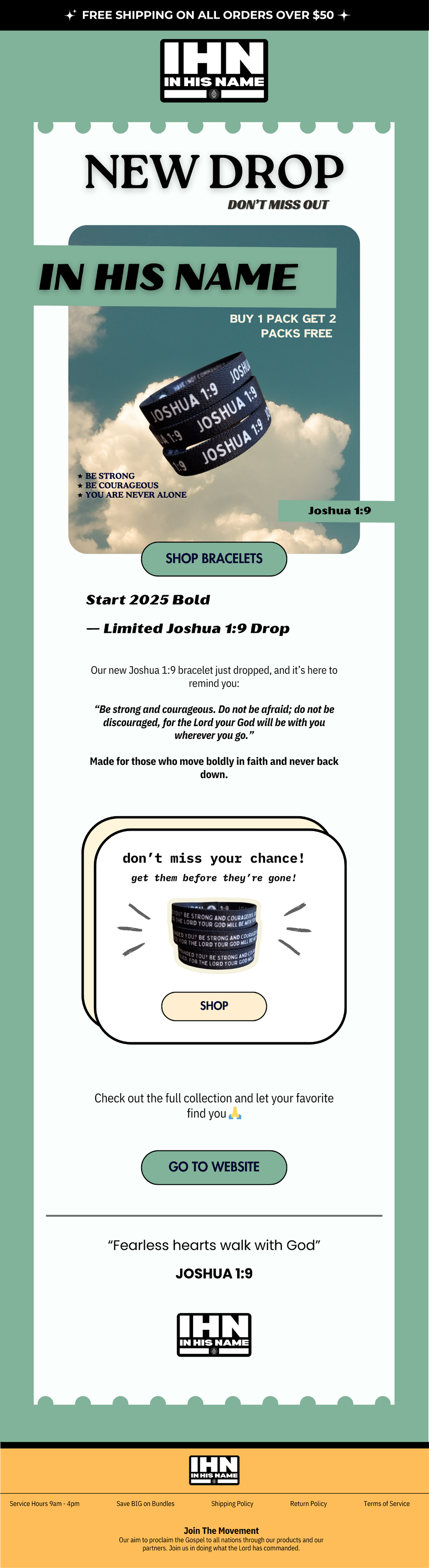 In His Name Joshua 1:9 bracelet drop - New product launch